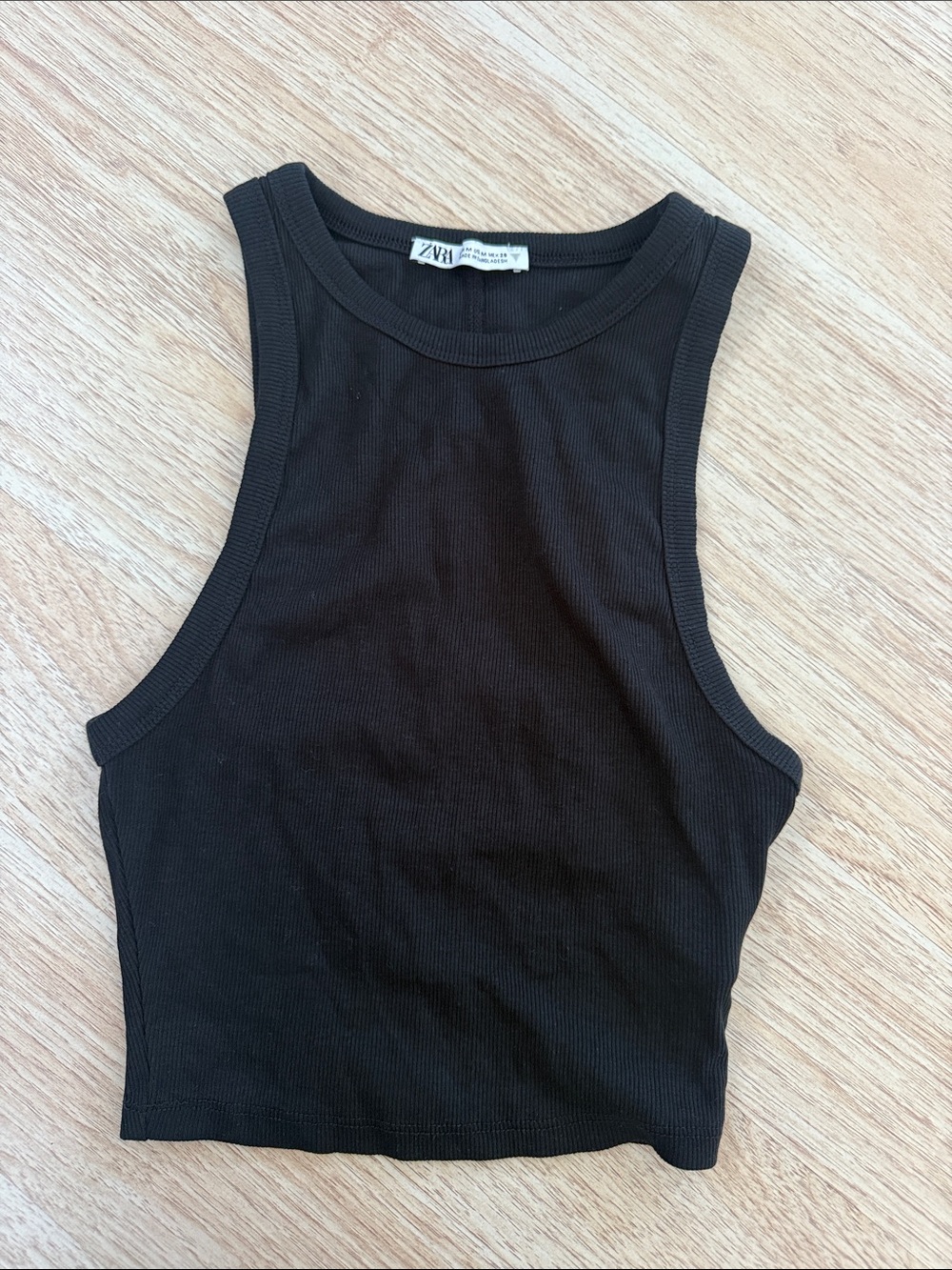 Zara Black Ribbed High-Neck Crop Tank